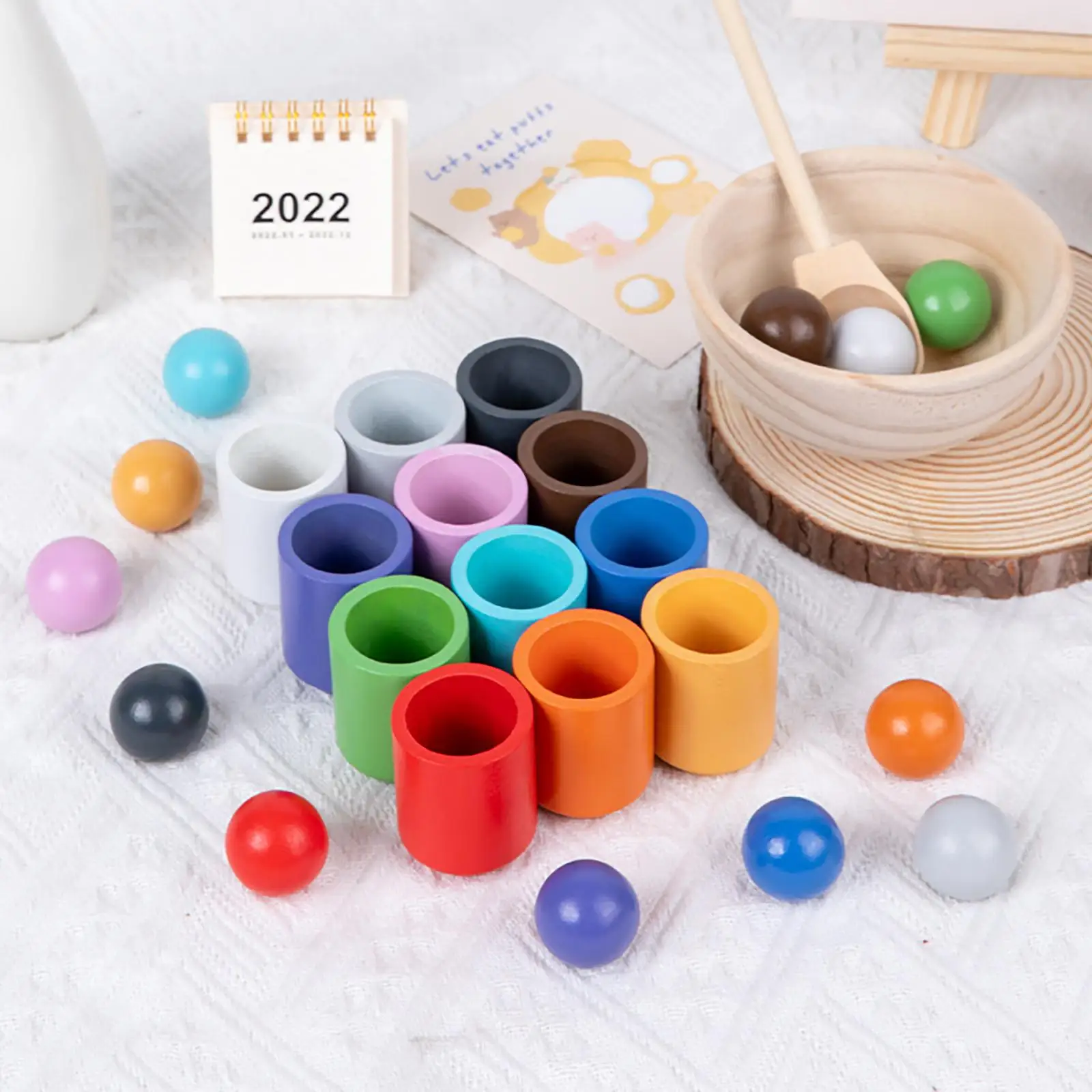 

Wooden Balls in Cups Montessori Toy Fine Motor Board Game Color Classification Preschool Learning Toy for Kids 3 4 5+ Years Old