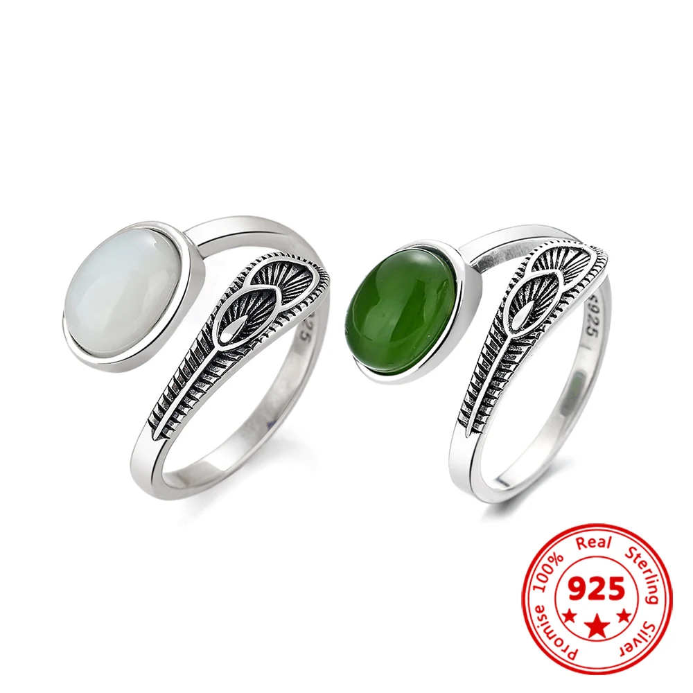 100% Real 925 Sterling Silver Green Agate White Agate Ring Feather Vintage Silver For Men And Women Finger Ring Charm Jewelry
100% Real 925 Sterling Silver Green Agate White Agate Ring Feather Vintage Silver For Men And Women Finger Ring Charm Jewelry