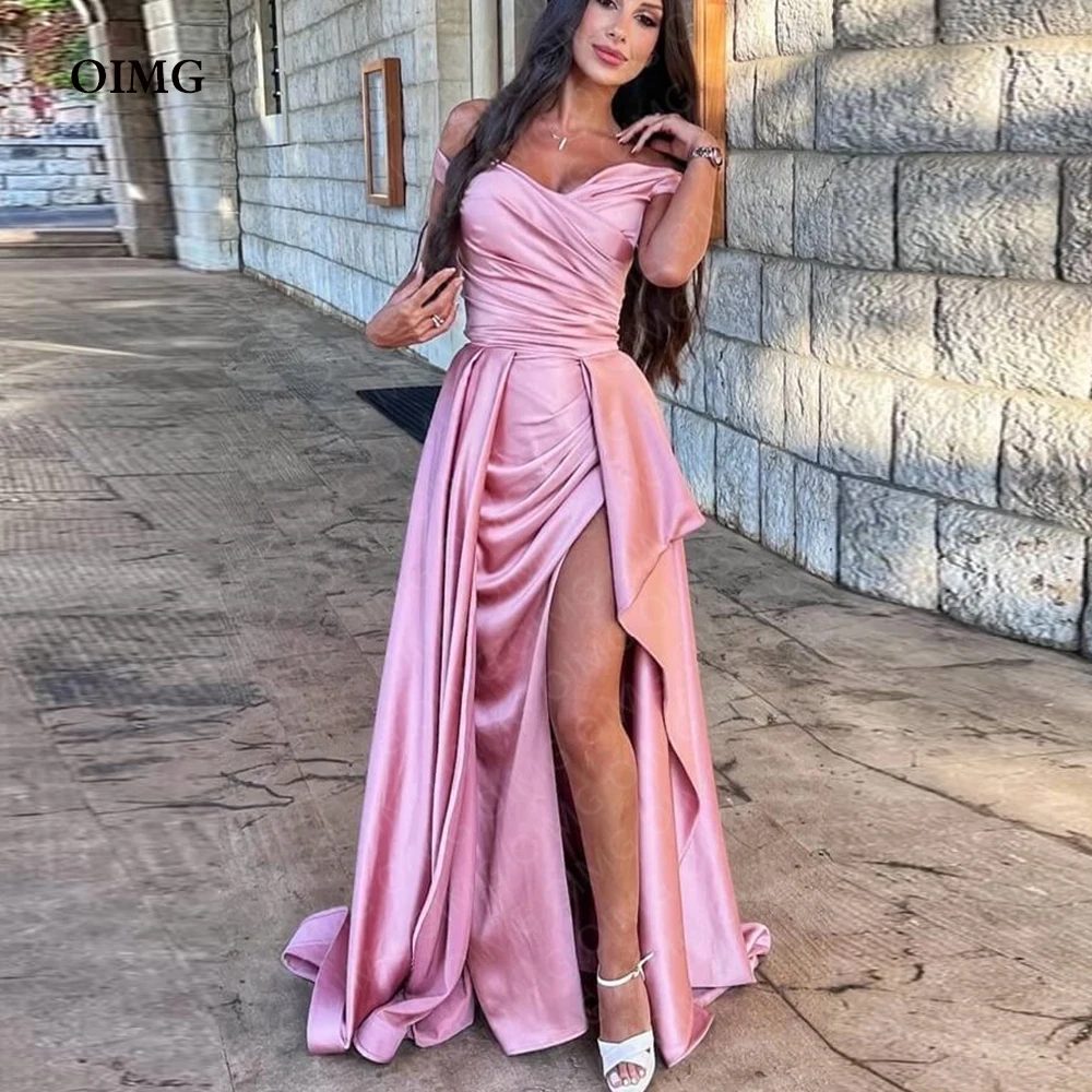 OIMG Pink Side Slit Long A Line Evening Dresses Off the Shoulder Satin Sweetheart Prom Gowns Saudi Arabic Party Event Dress Gown
OIMG Pink Side Slit Long A Line Evening Dresses Off the Shoulder Satin Sweetheart Prom Gowns Saudi Arabic Party Event Dress Gown