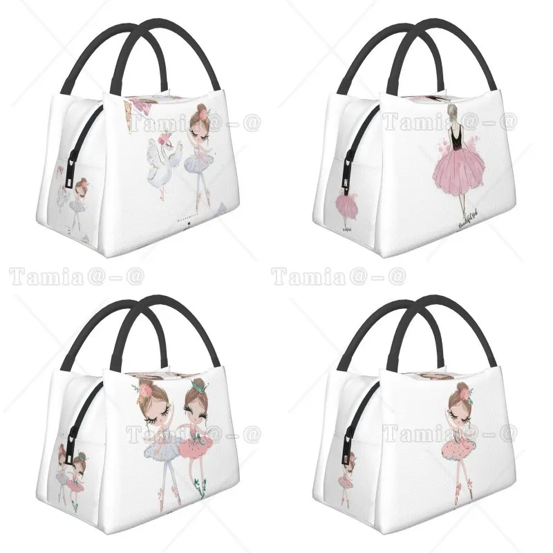 

Pink Ballet Girl Insulated Lunch Tote Bag for Women Cartoon Ballerina Dancer Resuable Thermal Cooler Bento Box Hospital Office