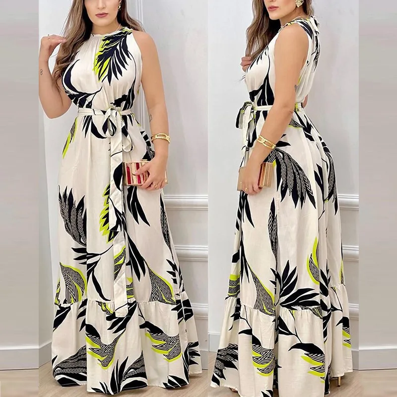 Dresses for Women 2023 Summer Fashion Leaf Print Sleeveless Casual O-Neck Maxi Daily Vacation Long Dress with Belt
Dresses for Women 2023 Summer Fashion Leaf Print Sleeveless Casual O-Neck Maxi Daily Vacation Long Dress with Belt