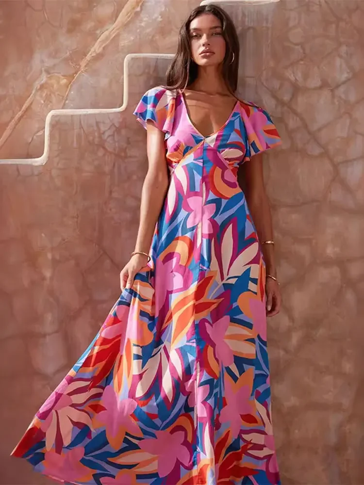 Elegant Floral Print Ruffle Short Sleeve Long Dress Women V Neck Contrast Cut Out Maxi Vestido New Spring Chic Female Streetwear
Elegant Floral Print Ruffle Short Sleeve Long Dress Women V Neck Contrast Cut Out Maxi Vestido New Spring Chic Female Streetwear