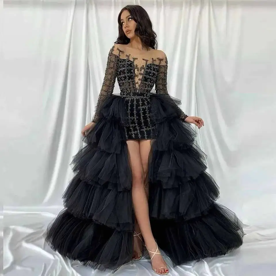 

Black Fluffy Tiered Tulle Detachable Train Long Bridal Tutu Tulle Overlay Women Tulle Skirts Over Wrap Skirt Color Free