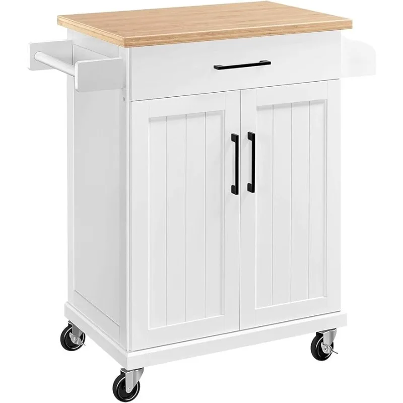 

Kitchen Cart with Bamboo Tabletop, 34.5" Width Rolling Kitchen Island with Drawer and Adjustable Shelf, Storage Cabinet