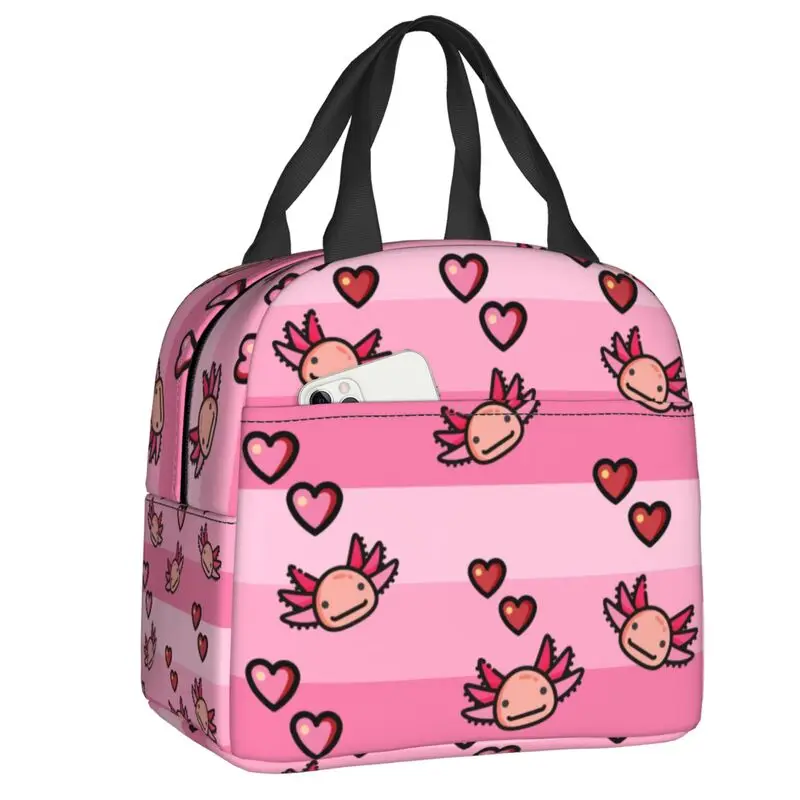 

Custom Pink Fever Axolotl Love Tapestry Lunch Bag Men Women Cooler Warm Insulated Lunch Boxes for Kids School Children