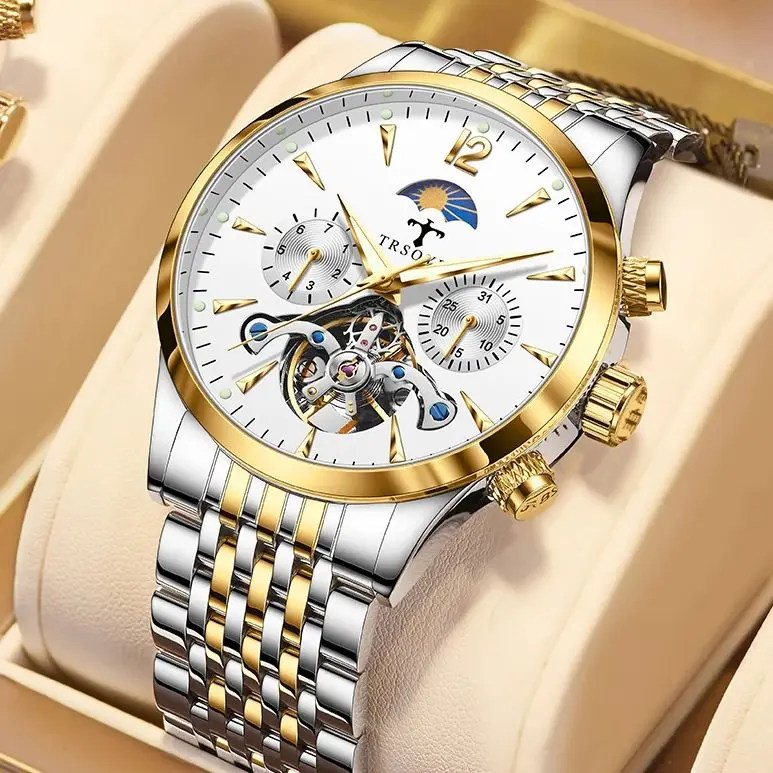 TRSOYE Moon Watch for men Mechanical Automatic Transparent Gold with Silver 5 ATM Waterproof wristwatch Business
TRSOYE Moon Watch for men Mechanical Automatic Transparent Gold with Silver 5 ATM Waterproof wristwatch Business