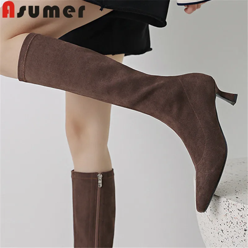 ASUMER 2024 New Arrive Flock Zipper Winter Boots Woman Thin High Heels Shoes Top Quality Ladies Knee High Boots
ASUMER 2024 New Arrive Flock Zipper Winter Boots Woman Thin High Heels Shoes Top Quality Ladies Knee High Boots