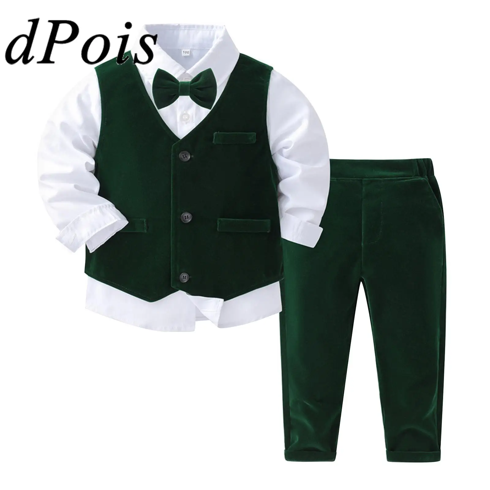 

Kids Long Sleeve School Uniforms Suit Gentleman Outfit Boys Clothes Sets For Birthday Party Baptism Wear Performance Costumes
