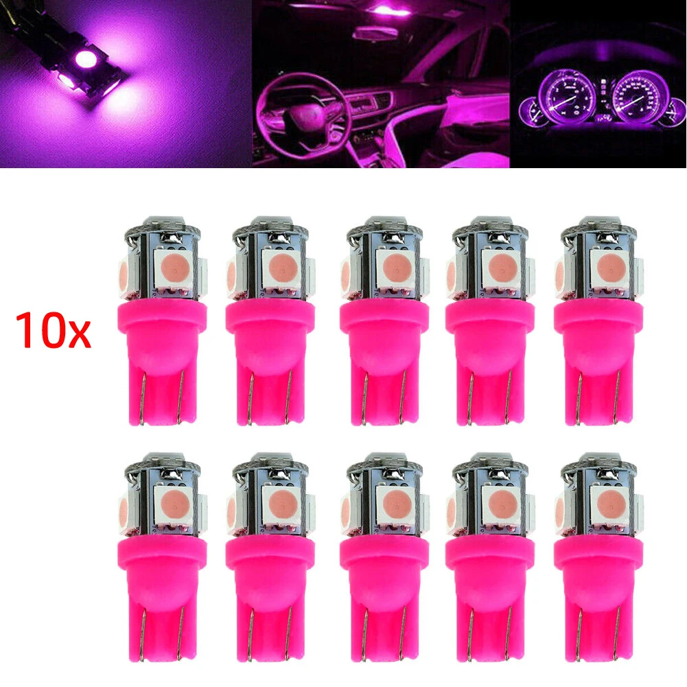 

10PCS Pink LED Bulbs T10 194 168 W5W 5050 SMD LED Pink Car Wedge Tail Side Lights Lamp Bulb Auto Accessories