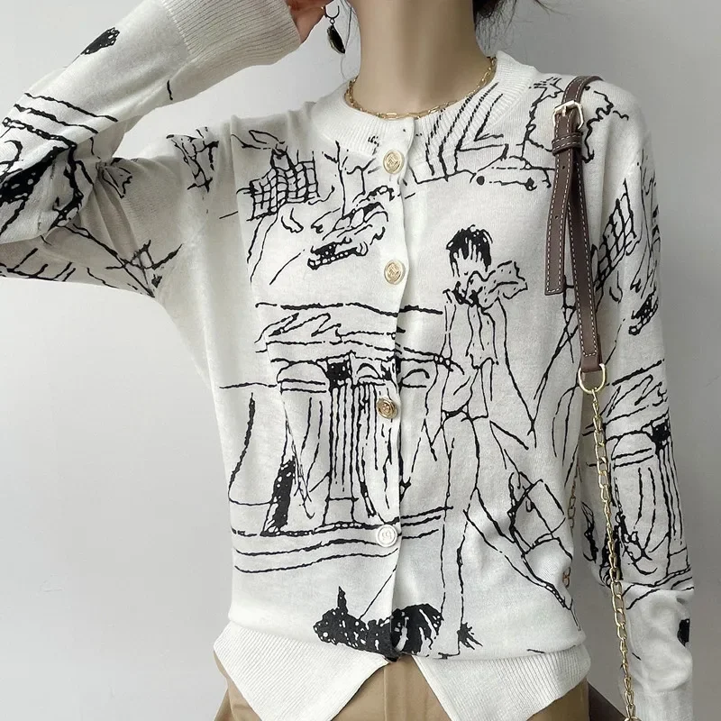 Western Graffiti Thin Wool Knit Cardigan Women's Autumn Crewneck Sweater Coat Loose Top Coat
Western Graffiti Thin Wool Knit Cardigan Women's Autumn Crewneck Sweater Coat Loose Top Coat