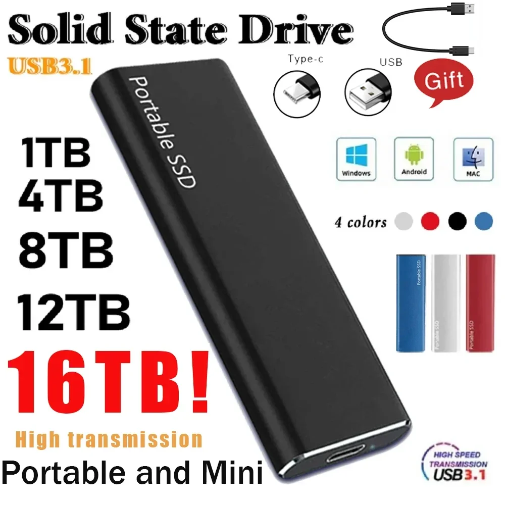 Portable 1TB 2TB External Hard Drive Solid-State Hard Disk USB3.1 Type-C High-Speed SSD Storage hard disk For Laptop/Desktop/Mac
Portable 1TB 2TB External Hard Drive Solid-State Hard Disk USB3.1 Type-C High-Speed SSD Storage hard disk For Laptop/Desktop/Mac