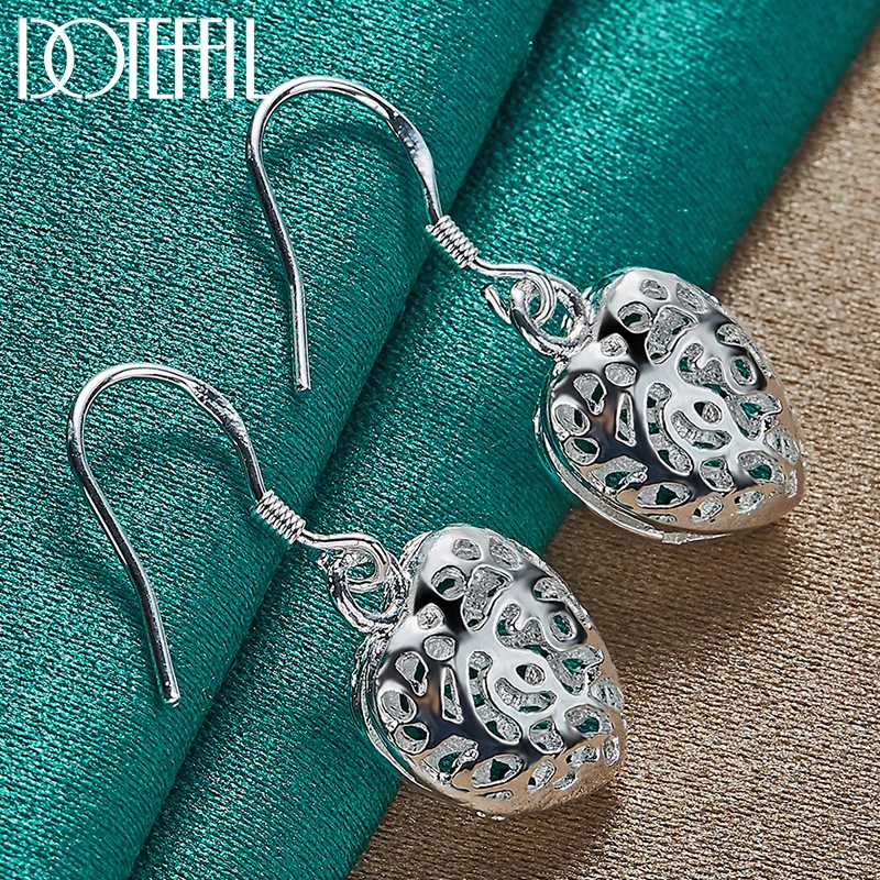 

DOTEFFIL 925 Sterling Silver Hollow Heart Ball Drop Earrings For Woman Wedding Engagement Party Fashion Charm Jewelry