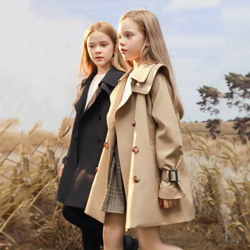 

4-16Y Teen Girls Long Trench Coats England Style Children Windbreaker Jacket for Girl Spring Autumn Loungewear Kids Clothing