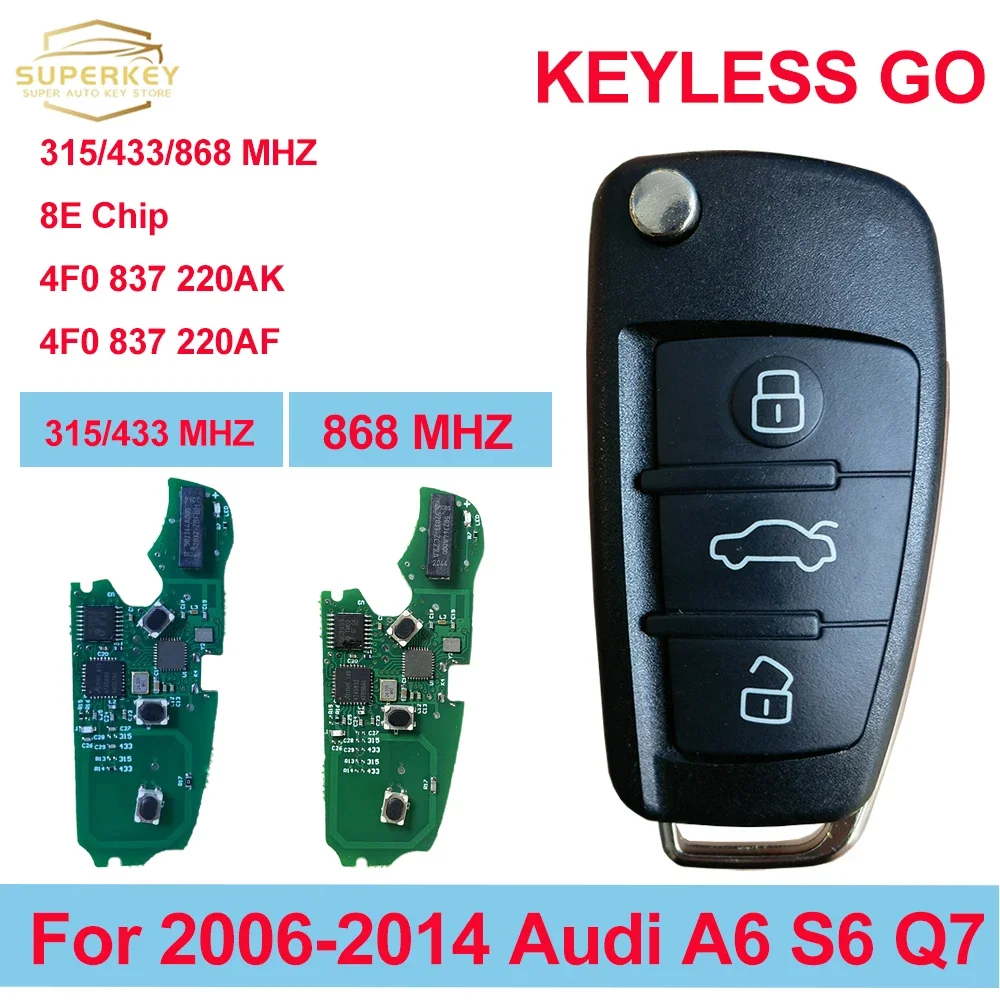 

SUPERKEY Smart Fob Flip Key For 2006 - 2015 AUDI A6 Q7 S6 RS6 8E Chip 315 434 868 MHZ 4F0837220AK 4F0837220AF 4F0 837 220AF