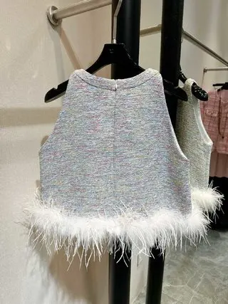 

2024 Women's Clothing High quality ostrich feather jacquard fabric top Spring Summer New 0502