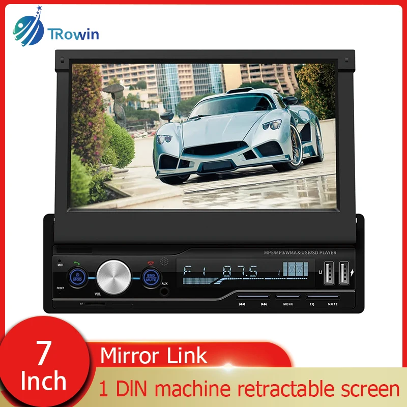 

7-дюймовый 1Din HD выдвижной сенсорный экран автомобильный видео стерео Мультимедийный MP5-плеер FM BT SD USB AUX Android Авто Mirror Link