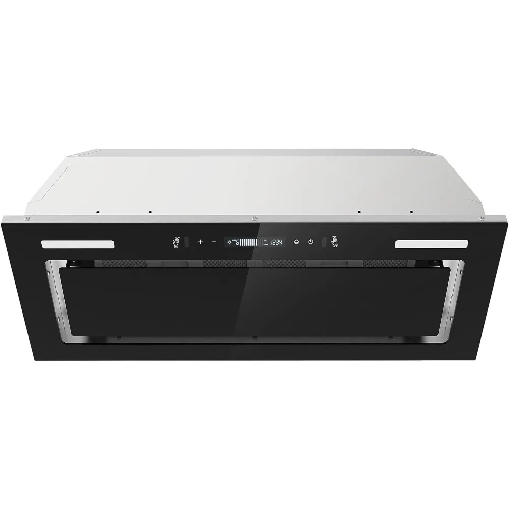 

Range Hood Insert 30 Inch 800 CFM, Built-in Vent Hood Black Glass Gesture & Touch Control Kitchen Exhaust Fan, Mesh Filters