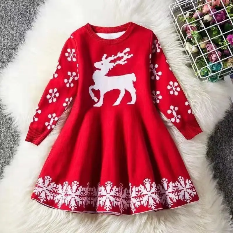 Girls' Dress Autumn and Winter Fashionable Christmas Deer Children's Knitted Woolen Dress Girls' Princess Dress
Girls' Dress Autumn and Winter Fashionable Christmas Deer Children's Knitted Woolen Dress Girls' Princess Dress