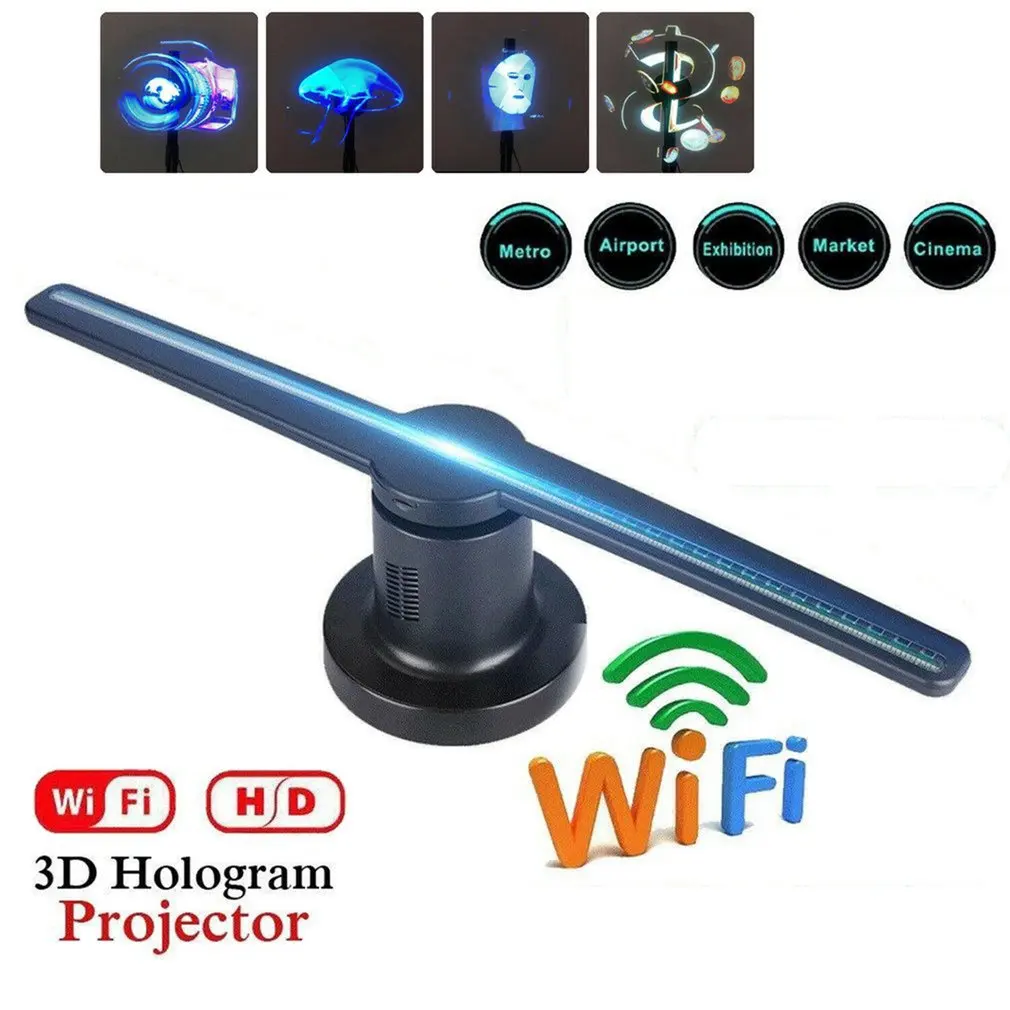 

New 224 Lamp Beads Naked Eye 3D LED WiFi Holographic Projector Display Fan Hologram Advertising Player 16G Memory