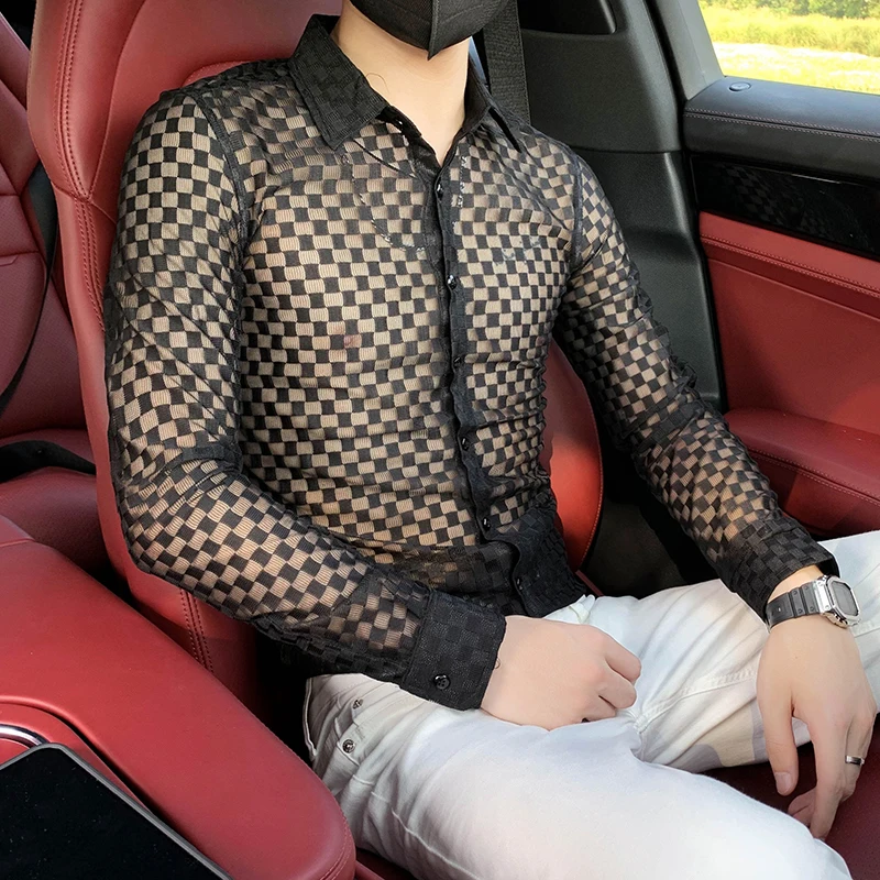 2023 Brand Clothing Men's Long Sleeve Casual Business Dress Shirts Male Summer Lace Hollow out Nightclub Fashion Shirts S-4XL
2023 Brand Clothing Men's Long Sleeve Casual Business Dress Shirts Male Summer Lace Hollow out Nightclub Fashion Shirts S-4XL