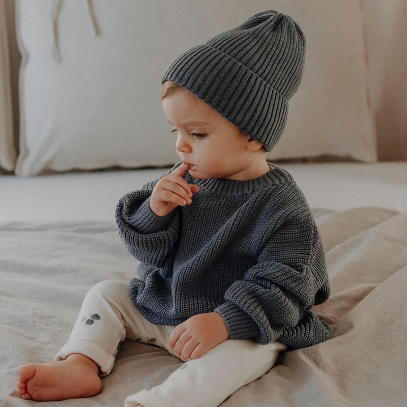 

Fashion Autumn Winter Baby Girls Boys Knitted Sweaters Solid Color Loose O-necked Pullover Shirts Undershirts Kids Outwears