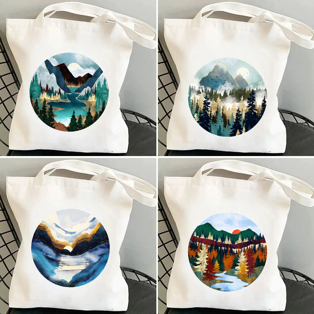 

Summer Sunset Sunrise Autumn Lake River Moon Stars Valley Forest Women Canvas Tote Bags Shopper Shoulder Shopping Cotton Handbag