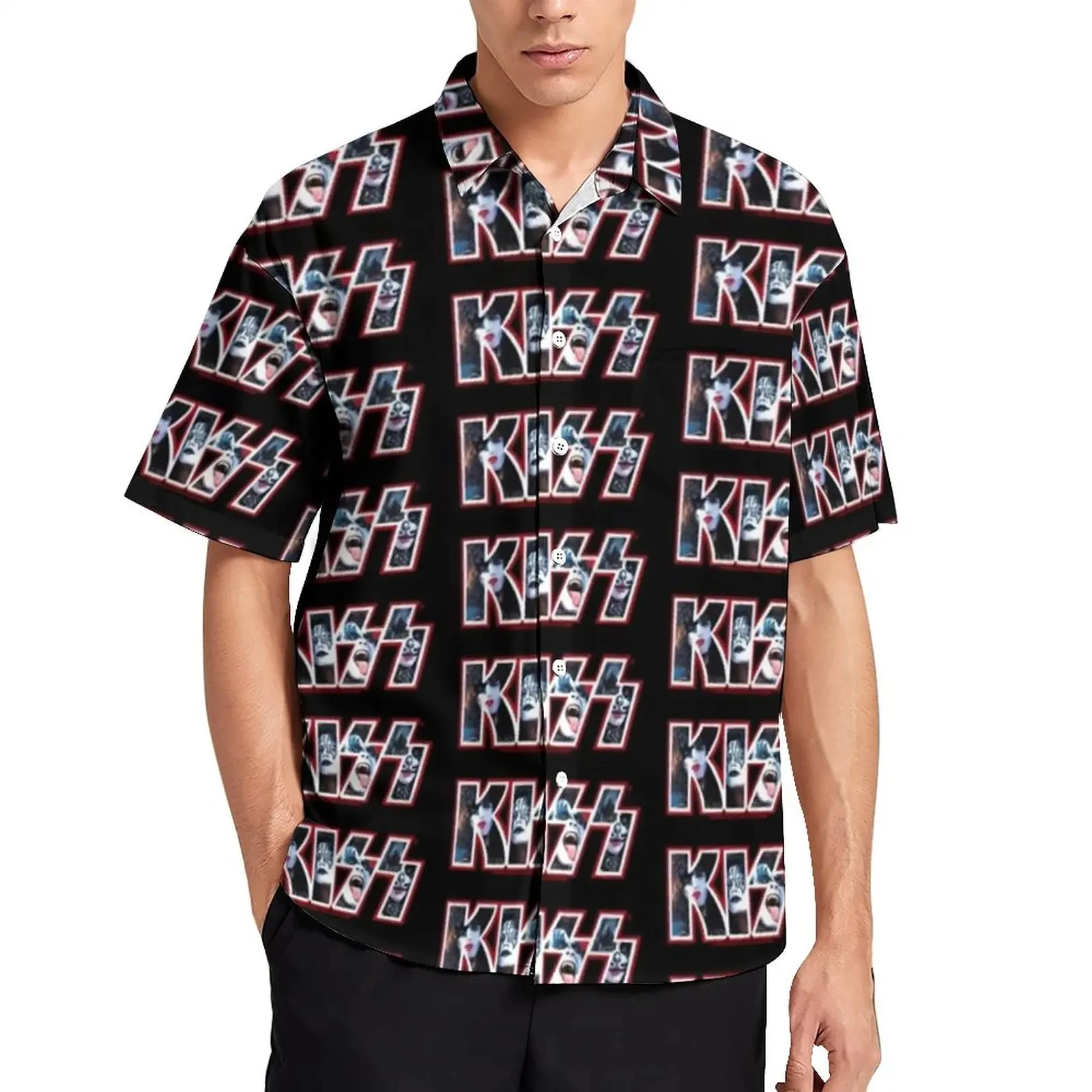 

Kiss Band 3D Printed Vacation Rockabilly Men Hawaiian Retro Social Slim Fit Shirt Casual Fashion Floral Blouse Camisas Casuais
