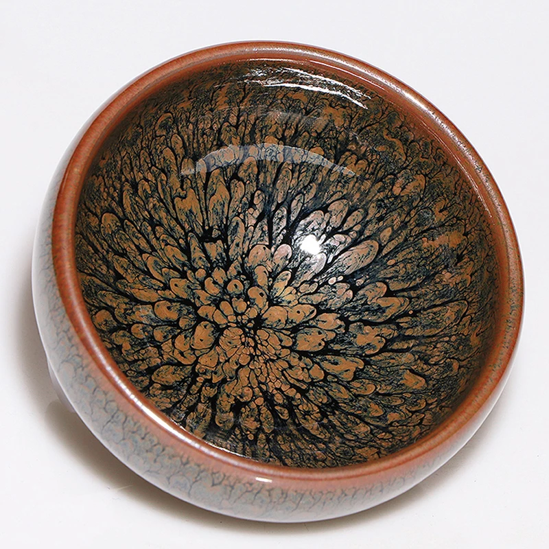 

Jian zhan Pattriage Feature Tenmoku Tea Cup Natural Clay Glaze Fired in Kiln under 1300 Celcius Porcelain Tea Bowl