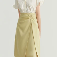 FSLE Women U-shaped Skirts Loop Pleated Design Fake Two-piece Mid-length Irregular Solid Color Design Sense Office Lady Summer FSLE Women U-shaped Skirts Loop Pleated Design Fake Two-piece Mid-length Irregular Solid Color Design Sense Office Lady Summer