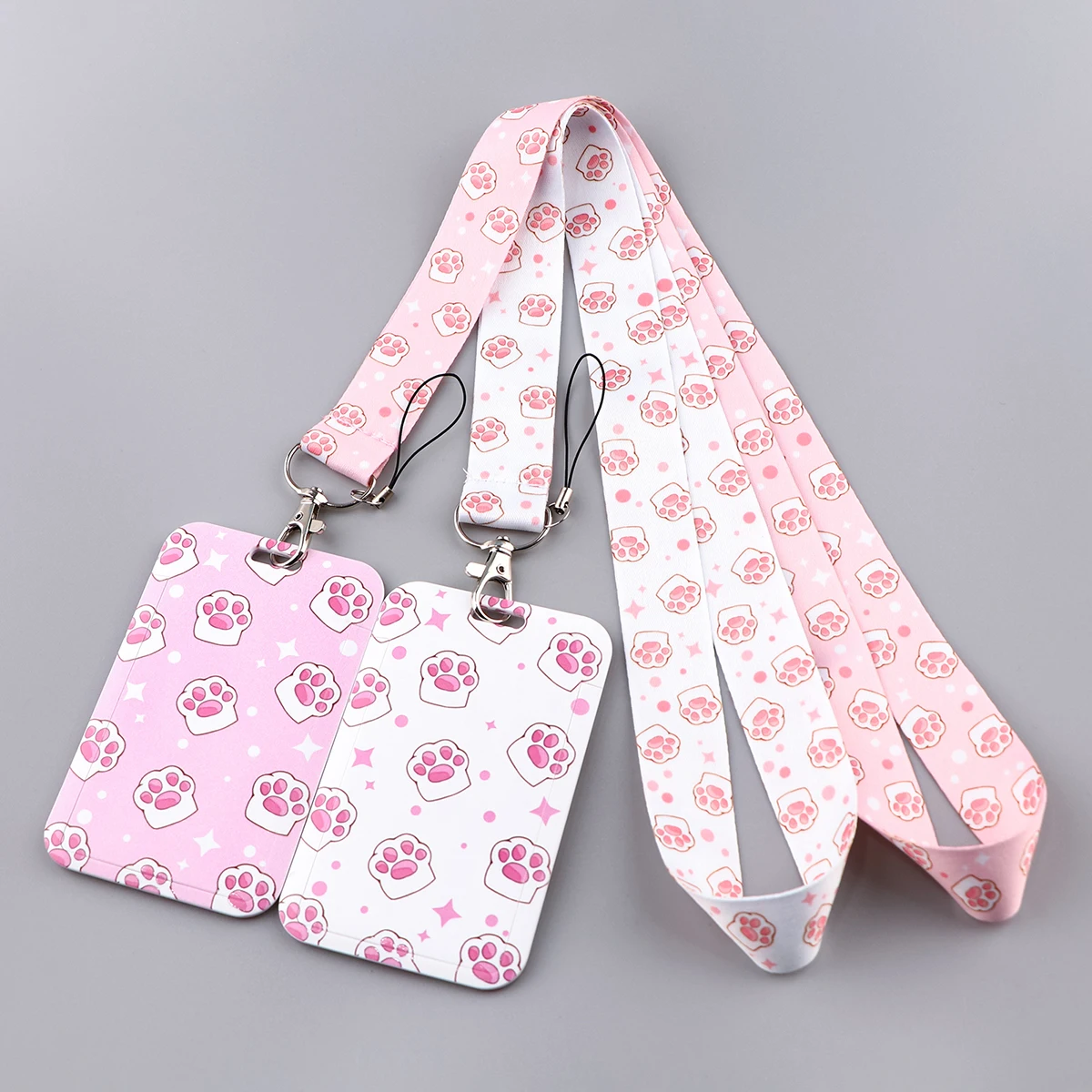

Kawaii Cat Paw Credential Holder Pink Lanyard Neck Strap Keychain ID Card Sleeves Badge Holder Hang Rope Keyrings Accessories