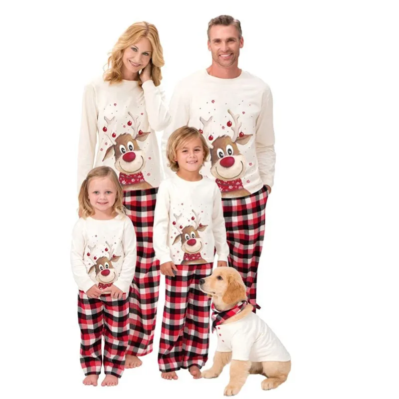 

New Christmas Elk Printing Parent-Child Wear Long-Sleeved Pajamas Set Homewear Clothes for the Whole Family