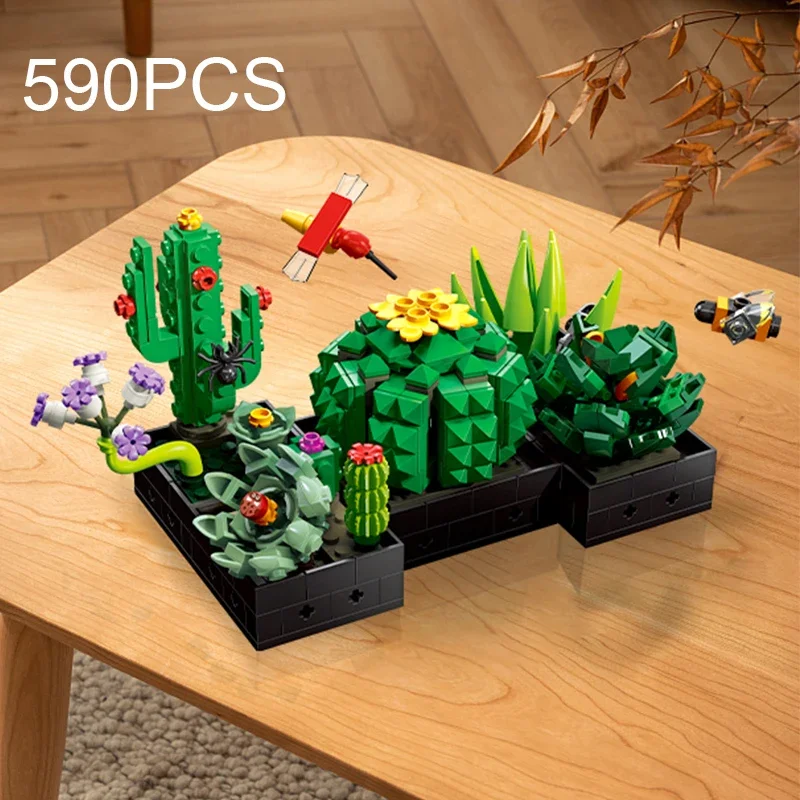 

590PCS Succulent Plant Potted Building Blocks Set Flower Cactus Assemble Model Bricks Desktop Ornament Kids Toy Christmas Gifts