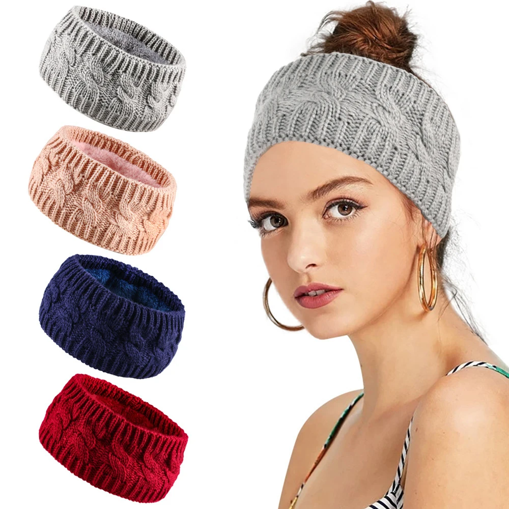 

New Knitted Headbands Winter Warmer Wool Crochet Wide Hairband Turban For Women Bandana Headwrap Hair Wide Headwear Accessories