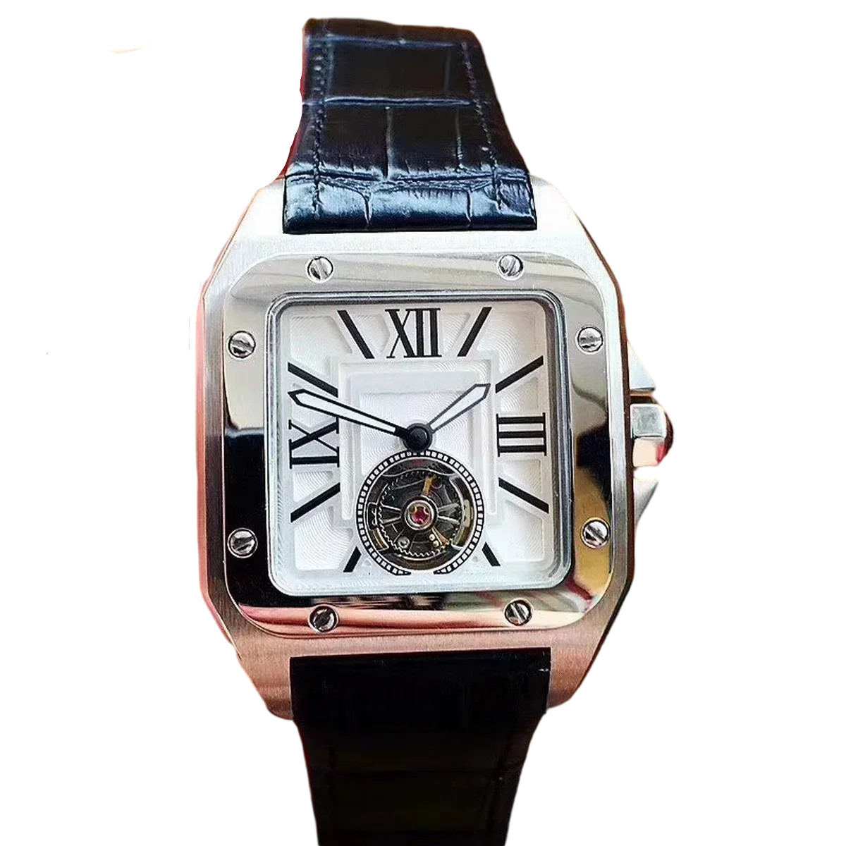 

Luxury New Mens Mechanical Watch Automatic Rose Gold Brown Black Leather Tourbillion Fashion Watches
