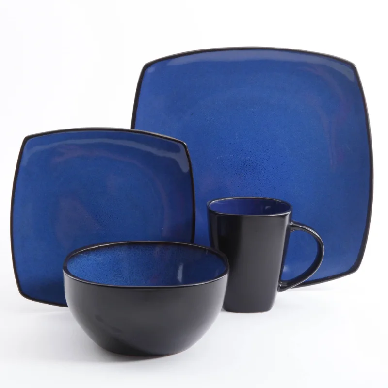 

Gibson Home Soho Lounge Square Stoneware 16 Piece Dinnerware Set, Blue dinner set plates and dishes