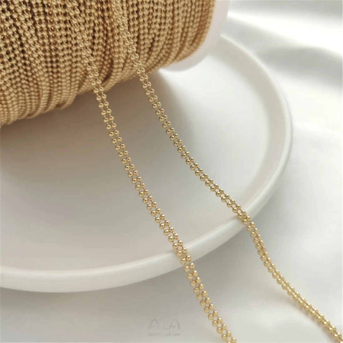 

14K Gold-coated Double-row Bead Chain 1.5mm Round Bead Chain Loose Chain Diy Bracelet Braided Rope Jewelry Chain Accessories