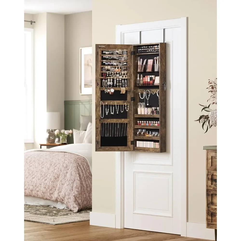 Mirror cabinet jewelry cabinet, lockable wall mounted, with 2 plastic makeup trays, full body frameless mirror, textured brown
Mirror cabinet jewelry cabinet, lockable wall mounted, with 2 plastic makeup trays, full body frameless mirror, textured brown
