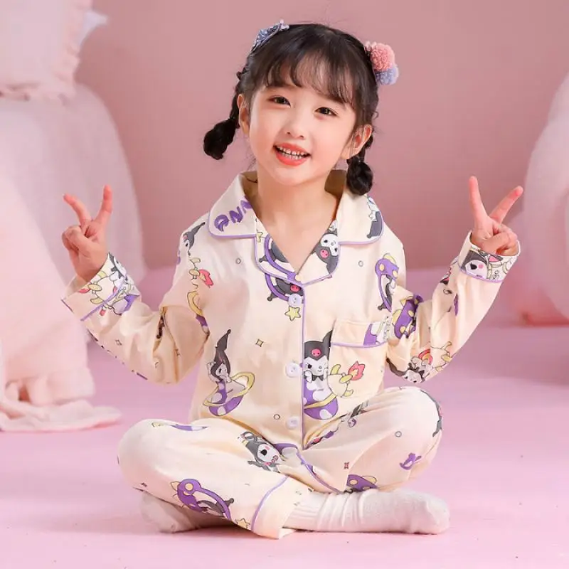

Sanrios Anime Hellokitty Pajamas Suit Cartoon Kuromi Thickening Nightgown 2Pcs Cinnamoroll Cute Home Wear Birthday Girl Gift