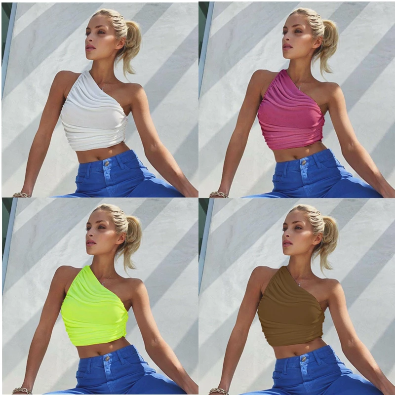 2023 Summer Woman Sexy One Shoulder Elastic Corset Crop Top Lady Solid Basic Oblique Collar Slim Sleeveless T-shirt
2023 Summer Woman Sexy One Shoulder Elastic Corset Crop Top Lady Solid Basic Oblique Collar Slim Sleeveless T-shirt