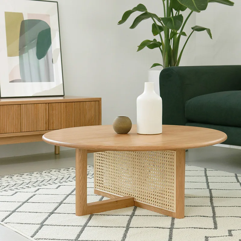 

Кофейный столик из ротанга в скандинавском стиле, маленький круглый журнальный столик для гостиной, дизайнерский чайный столик из массива дерева