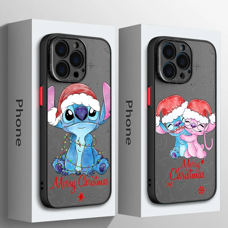 

Stitch Christmas Cartoon For Apple iPhone 15 14 13 12 11 Mini Pro Max 8 7 6S 6 XR X XS Plus Frosted Translucent Phone Case