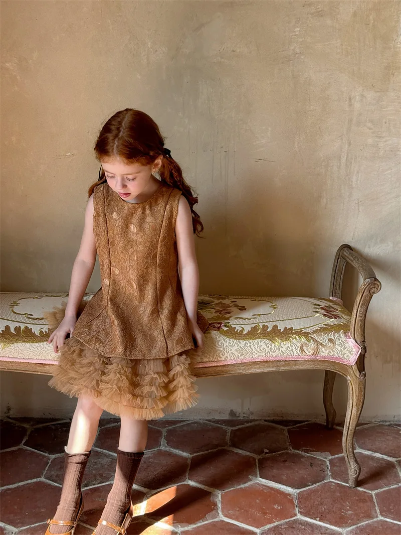 فستان سهل الارتداء لربيع وصيف 2025، فستان جديد بلون سادة بدون أكمام من الدانتيل، ملابس أطفال بنات فستان سهل الارتداء لربيع وصيف 2025، فستان جديد بلون سادة بدون أكمام من الدانتيل، ملابس أطفال بنات