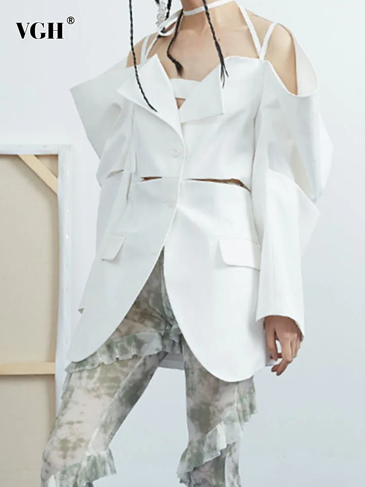 VGH Hollow Out Off Shoulder Solid Blazers For Women Notched Collar Long Sleeve Backless Spliced Lace Up Casual Blazer Famale New
VGH Hollow Out Off Shoulder Solid Blazers For Women Notched Collar Long Sleeve Backless Spliced Lace Up Casual Blazer Famale New