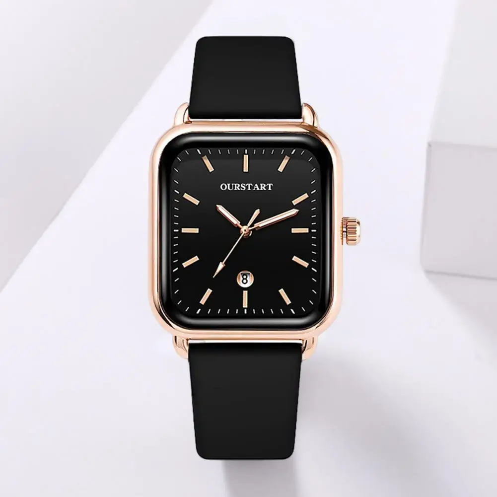 

Ladies Quartz Watch Elegant Rectangle Dial Women's Quartz Watch with Silicone Strap Casual Fashion Wristwatch for Ladies Girls