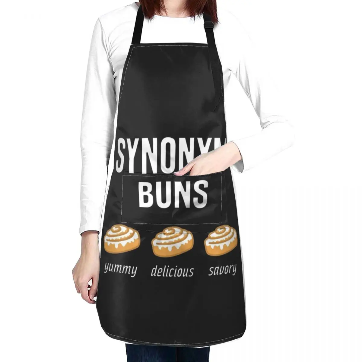 

Synonym Buns, Yummy, Delicious, Savory - Cinnamon Bun Joke Apron Apron Waterproof Waterproof Kitchen Apron For Women