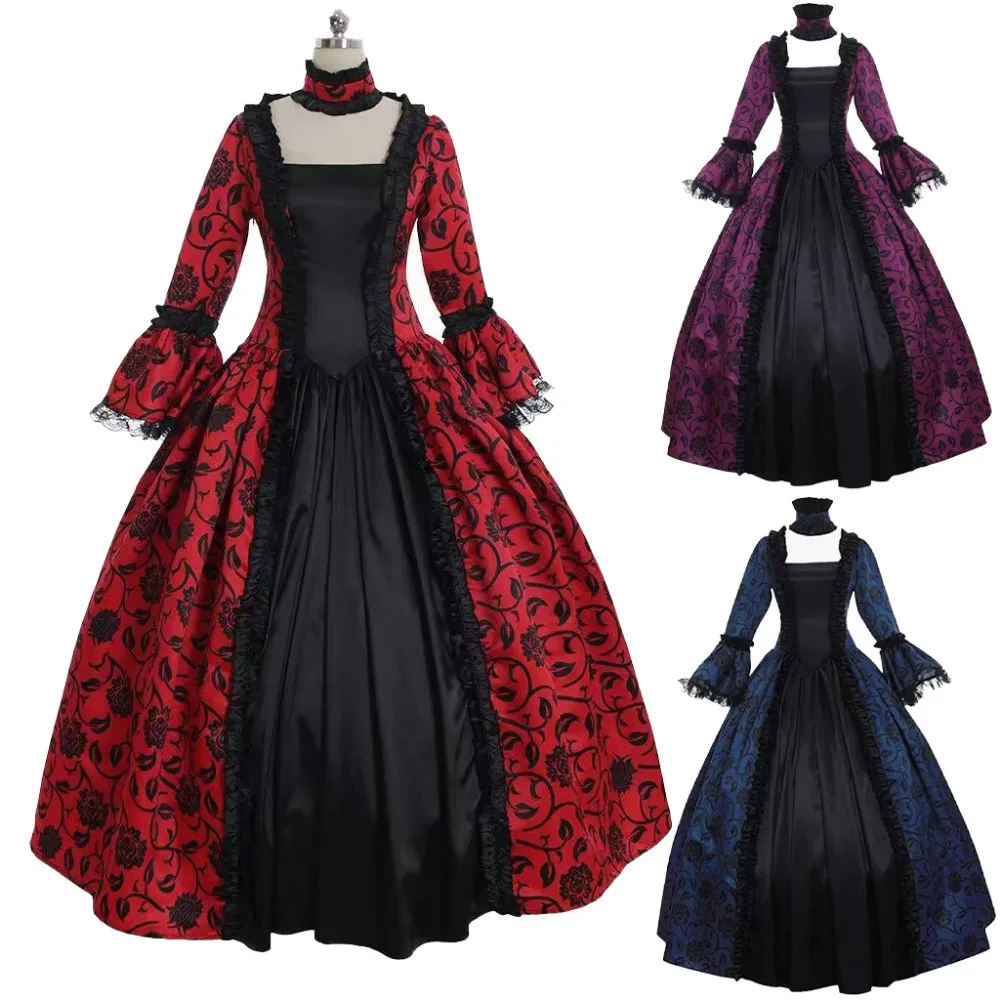 

Medieval Retro Queen Victorian Cosplay Costume Witch Elegant Gothic Lace Long Court Evening Dress Halloween Party Women Clothes