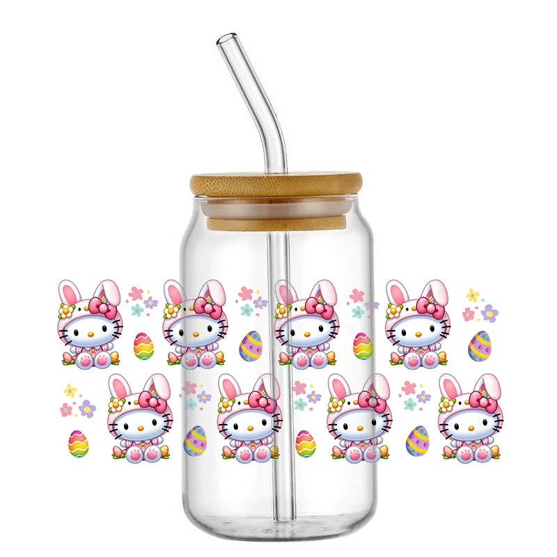 

Miniso Hello Cartoon kiity Cat UV DTF Sticker For 16OZ Libbey Glass Cup Can Wrap Transfer Sticker Custom Labels DIY Logo