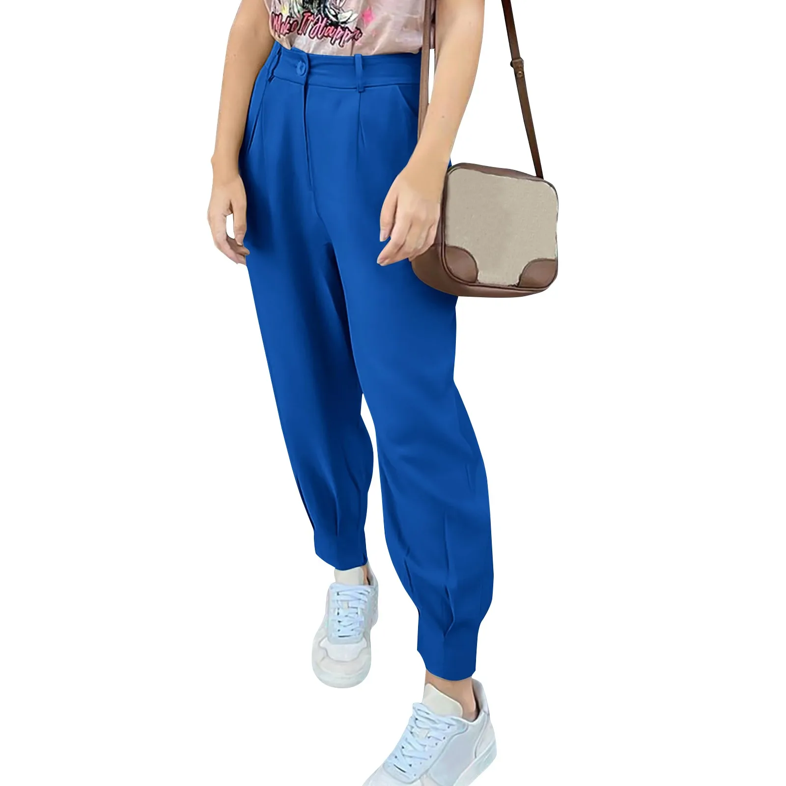 

Women's Summer High Waisted Pants Casual Length Work Office Trouser Slacks With Pockets ropa de mujer pantalon calça feminina