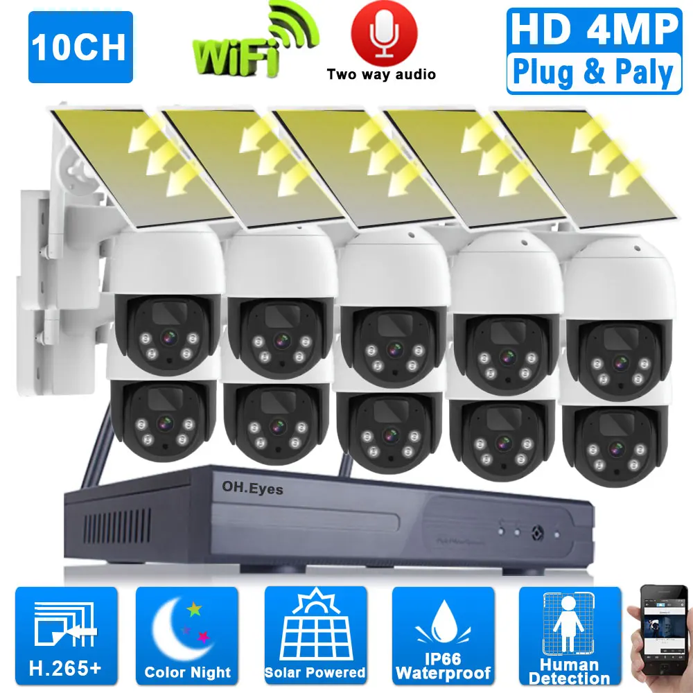 Solar Power Battery Charged Wifi PTZ IP Camera Kit 4MP 10CH Wireless NVR Kit Color Night Vision CCTV Security Camera System Set
Solar Power Battery Charged Wifi PTZ IP Camera Kit 4MP 10CH Wireless NVR Kit Color Night Vision CCTV Security Camera System Set