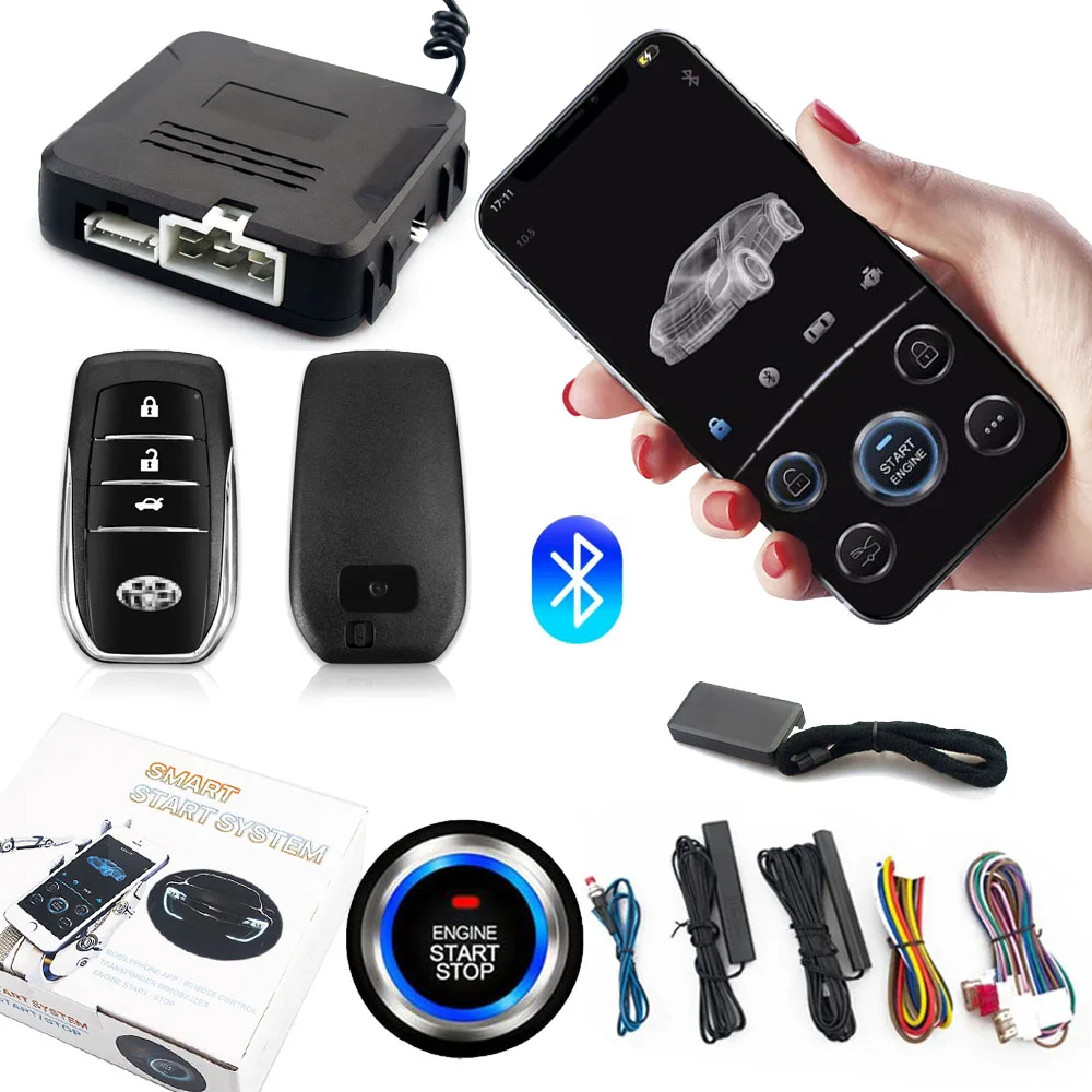 Новый комплект дистанционного запуска и остановки автомобиля, Bluetooth, телефон с управлением через приложение, открытие багажника двигателя, PKE, бесключевой доступ, Автомобильная сигнализация 
Новый комплект дистанционного запуска и остановки автомобиля, Bluetooth, телефон с управлением через приложение, открытие багажника двигателя, PKE, бесключевой доступ, Автомобильная сигнализация